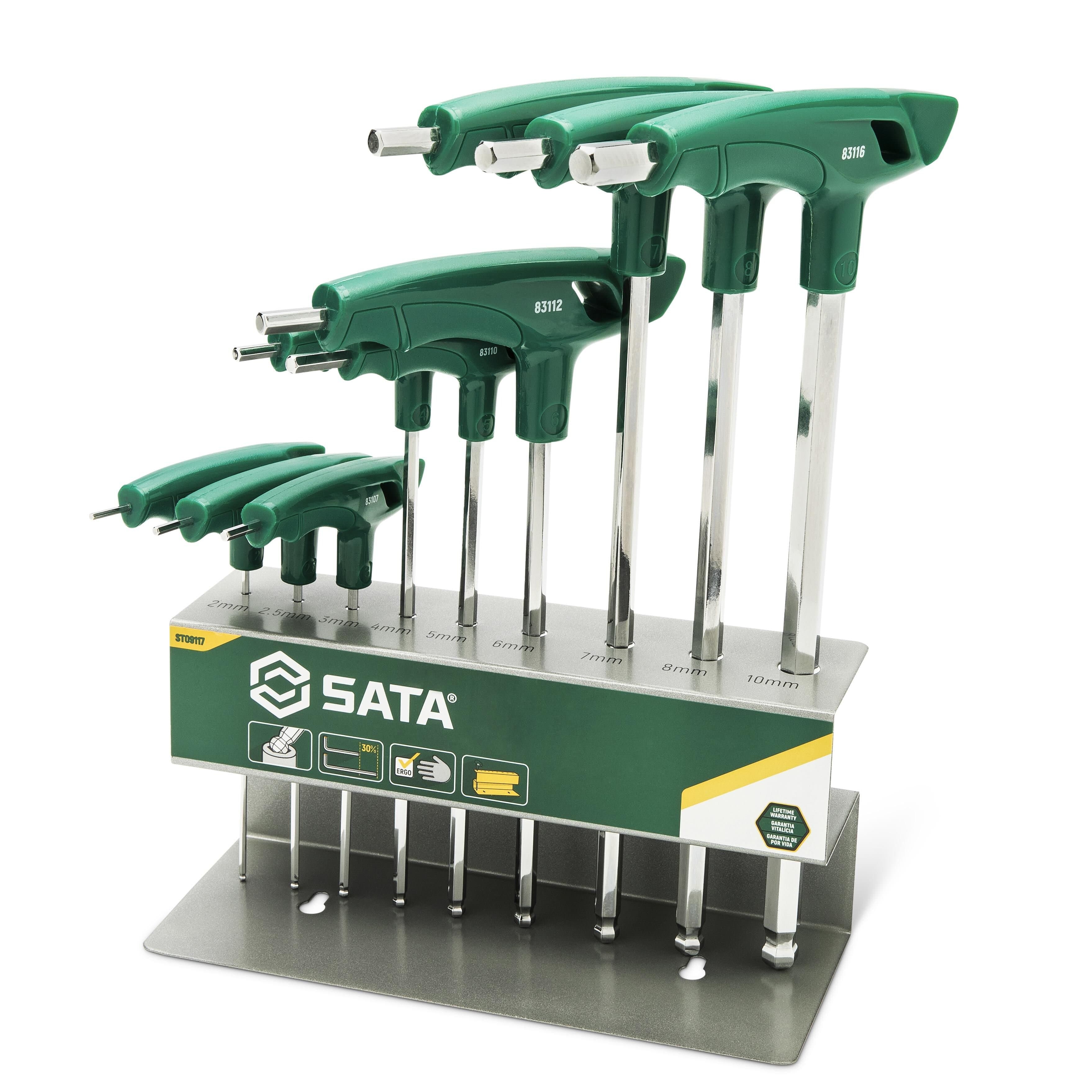 T tipo šešiakampių raktų rinkinys (H-2 - H-10)(apvalia galvute) 9vnt.